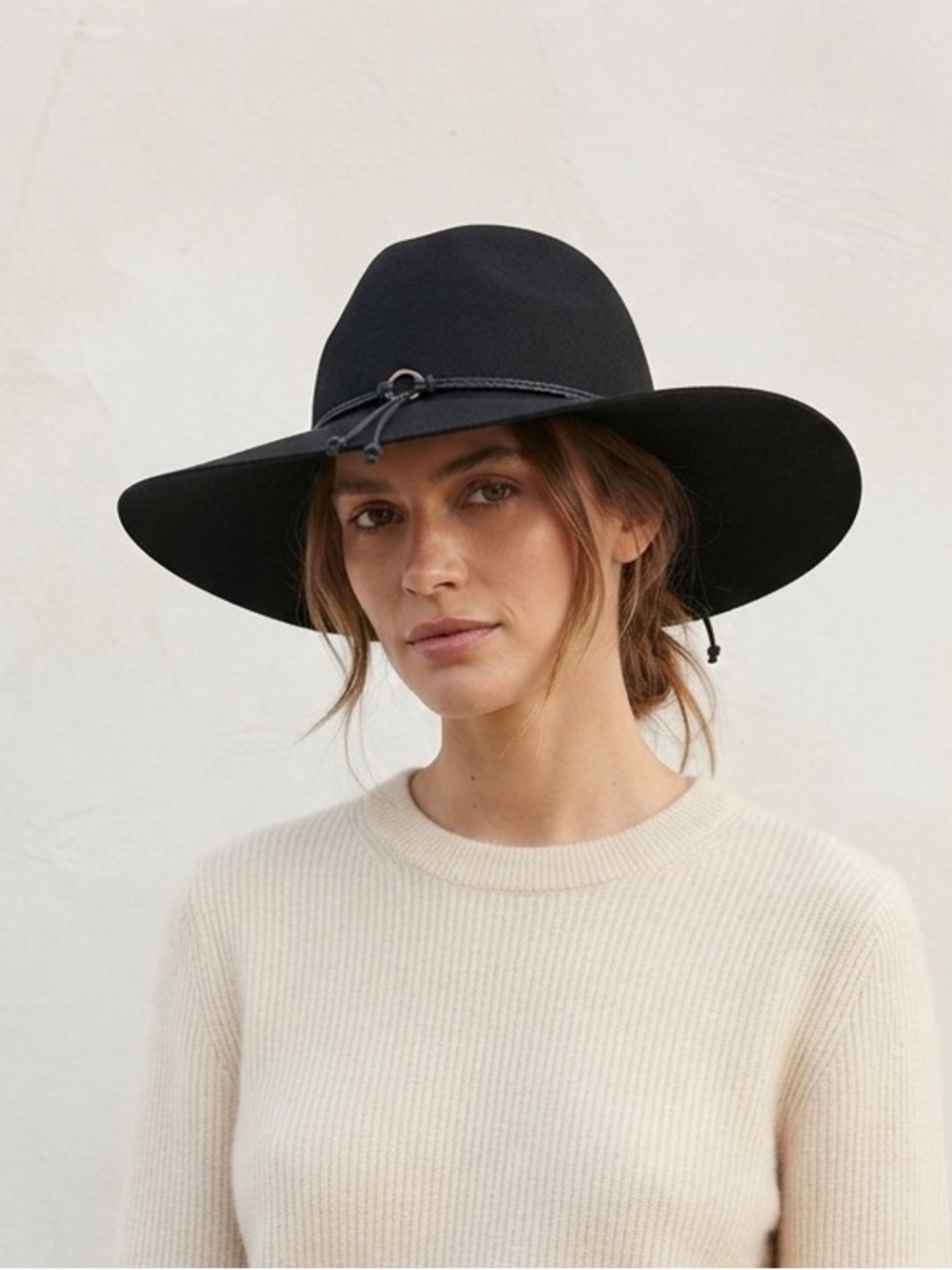 C.C Wide Brim Wool Black Floppy Hat